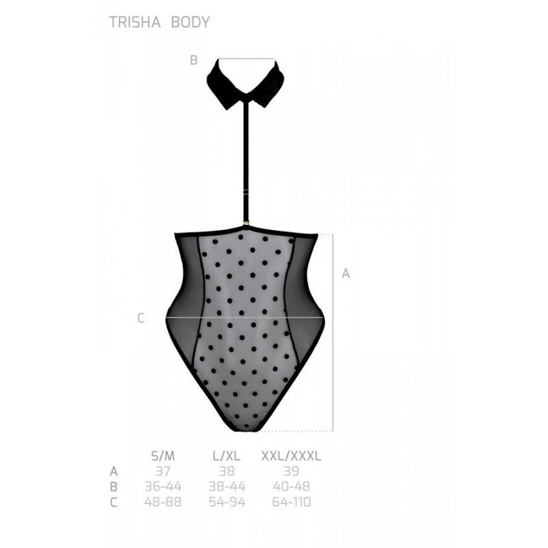 Еротичне боді Passion TRISHA BODY, 2XL/3XL, чорний колір, з відкритими чашками