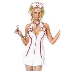 Еротичний костюм медсестри Leg Avenue Head Nurse M/L, сукня, аксесуар на голову, стетоскоп – червоний/білий