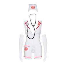 Еротичний костюм медсестри Obsessive Emergency dress S/M, Білий, сукня, стринги, рукавички, чепчик,