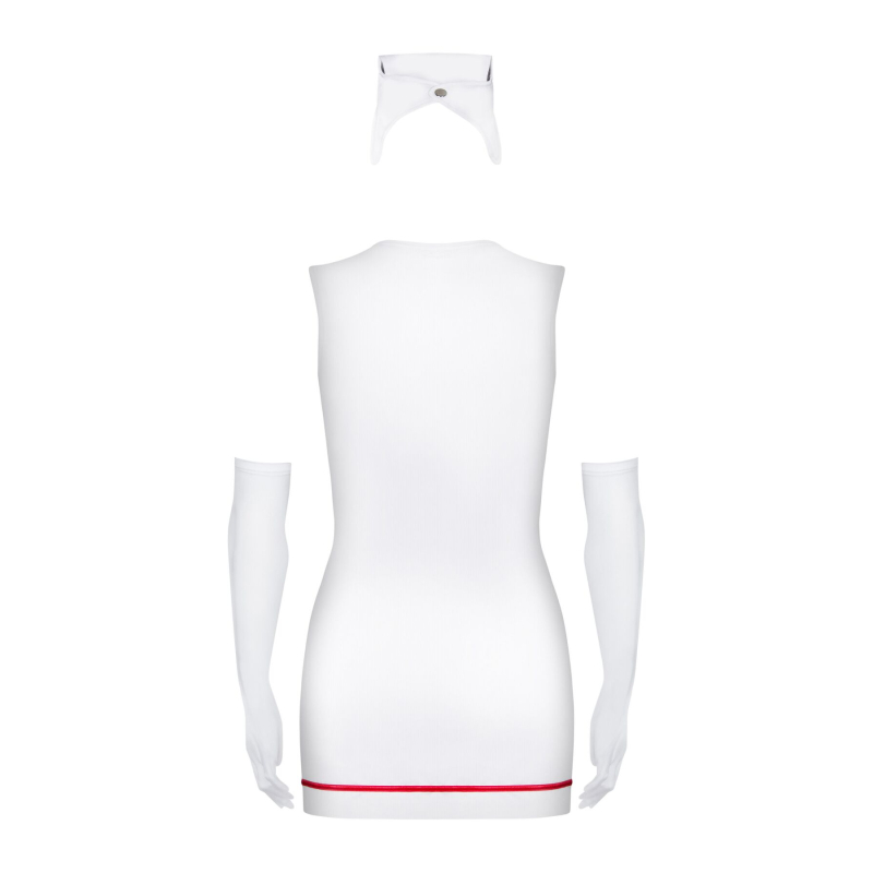 Еротичний костюм медсестри Obsessive Emergency dress S/M, Білий, сукня, стринги, рукавички, чепчик,