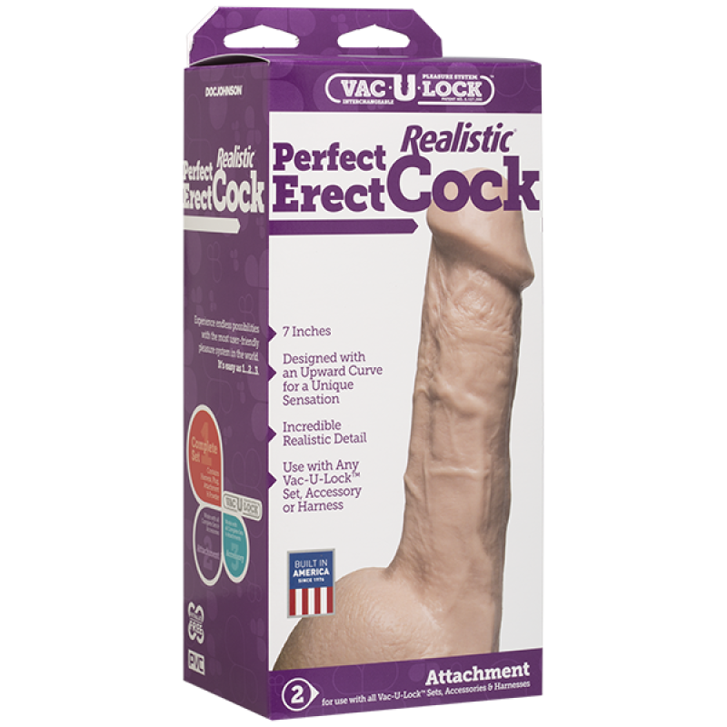 Фалоімітатор Doc Johnson Perfect Erect Cock, Vac-U-Lock, довжина 17.8 см, діам. 3.8 см, велика голівка