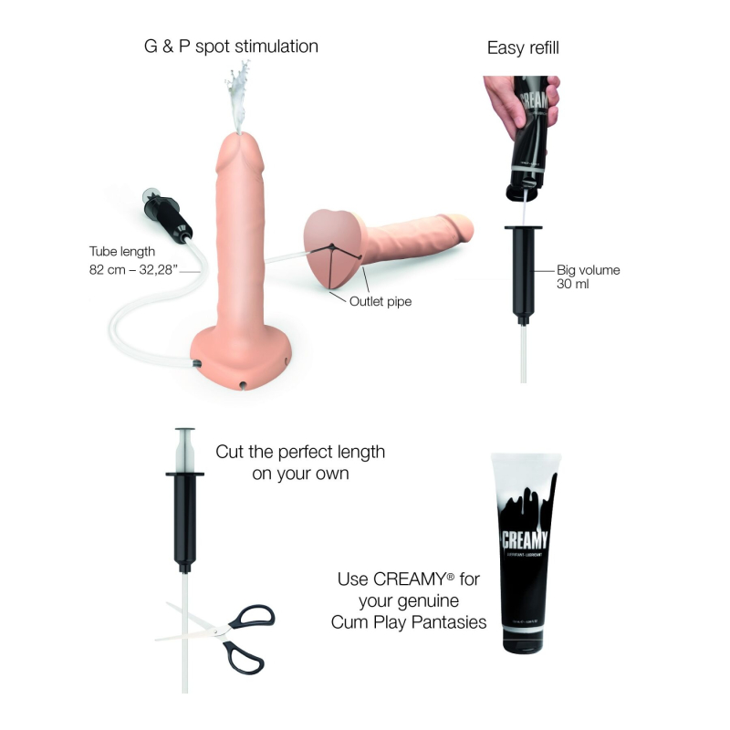 Фалоімітатор з еякуляцією Strap-On-Me Squirting Cum Dildo Realistic Vanilla, довжина 20 см, діам. 3.5 см, силікон