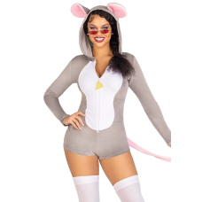 Комбінезон–костюм миші Leg Avenue Comfy Mouse L, з капюшоном – сірий/білий