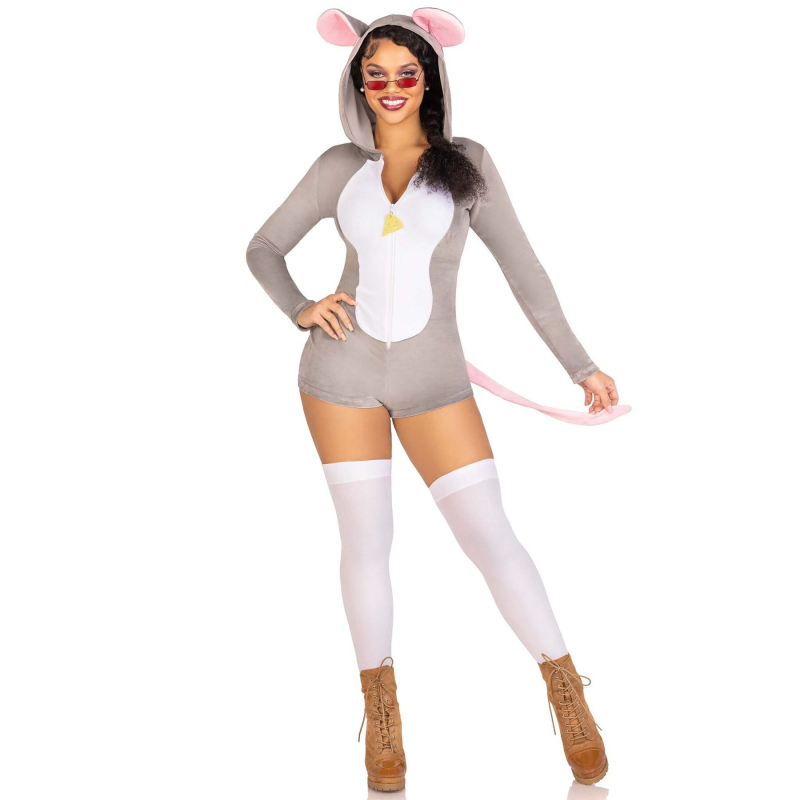 Комбінезон–костюм миші Leg Avenue Comfy Mouse L, з капюшоном – сірий/білий