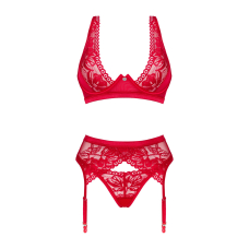 Комплект білизни Obsessive Lacelove cupless 3–pcs set M/L Червоний, бюстгальтер, стрінги, пояс для панчіх