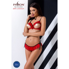 Комплект білизни Passion Exclusive CHERRY SET OpenBra S/M, червоний, відкритий ліф, трусики–спідничка
