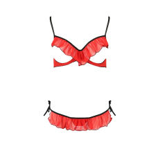 Комплект білизни Passion Exclusive CHERRY SET OpenBra S/M, червоний, відкритий ліф, трусики–спідничка