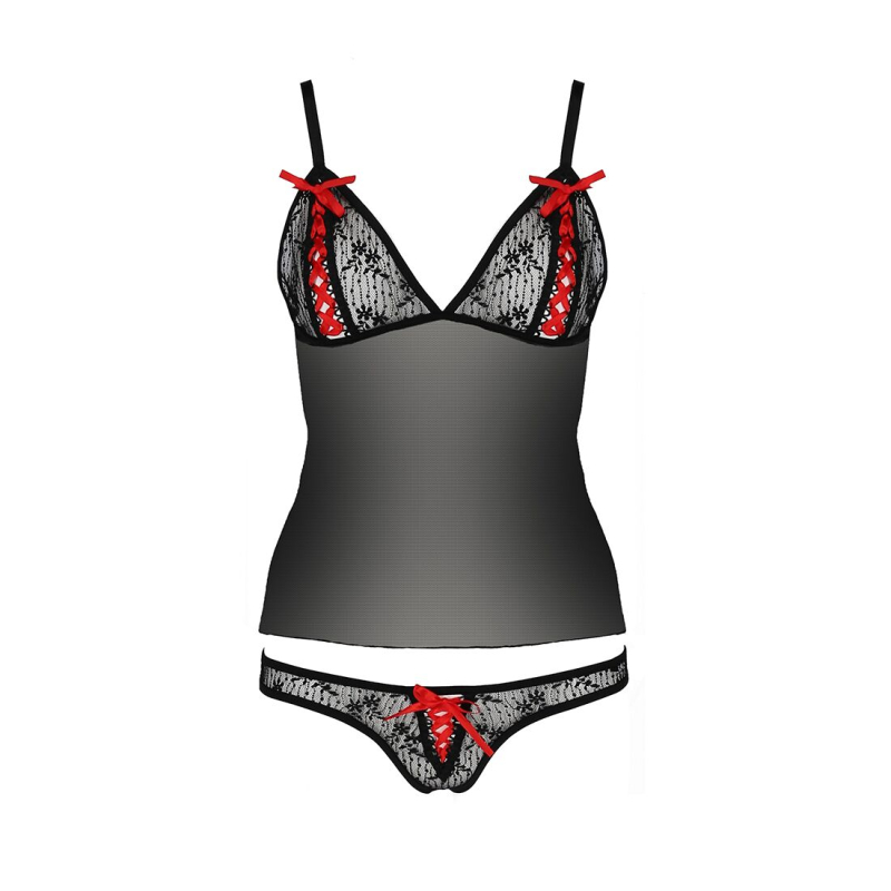 Комплект белья Passion MELISSA SET 2XL/3XL, черный цвет, лиф-рубашка со шнуровкой и трусики