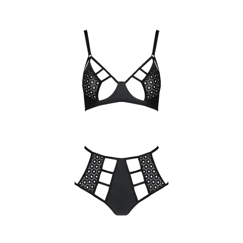Комплект білизни Passion TASMINA SET 2XL/3XL Чорний, ліф, високі трусики з корсетом ззаду