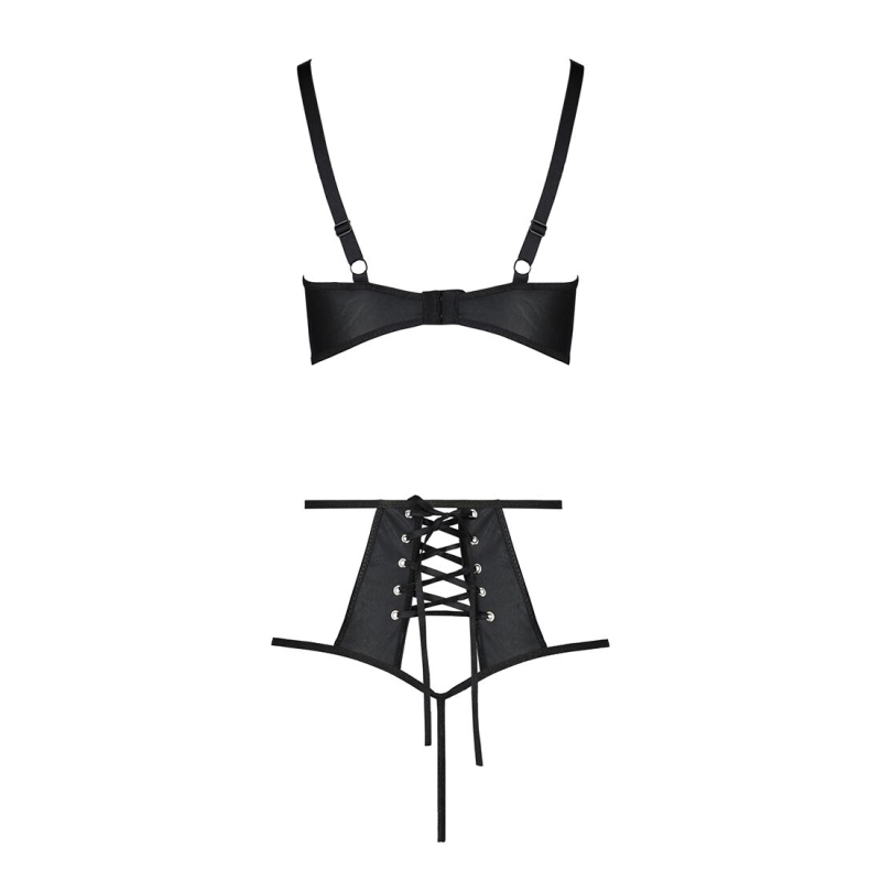 Комплект білизни Passion TASMINA SET 2XL/3XL Чорний, ліф, високі трусики з корсетом ззаду