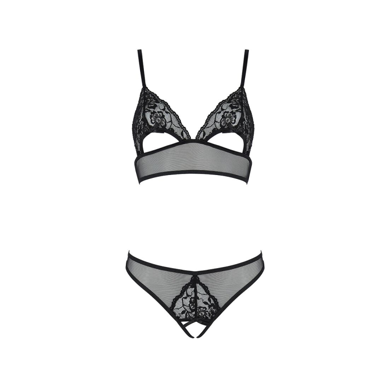Комплект из бралетта с ажурным лифом и открытыми трусиками Passion CHRISTA SET Open Bra L/XL черный цвет