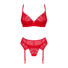 Комплект Obsessive Ingridia 3–pcs set XS/S, червоний, бюстгальтер, стрінги, пояс