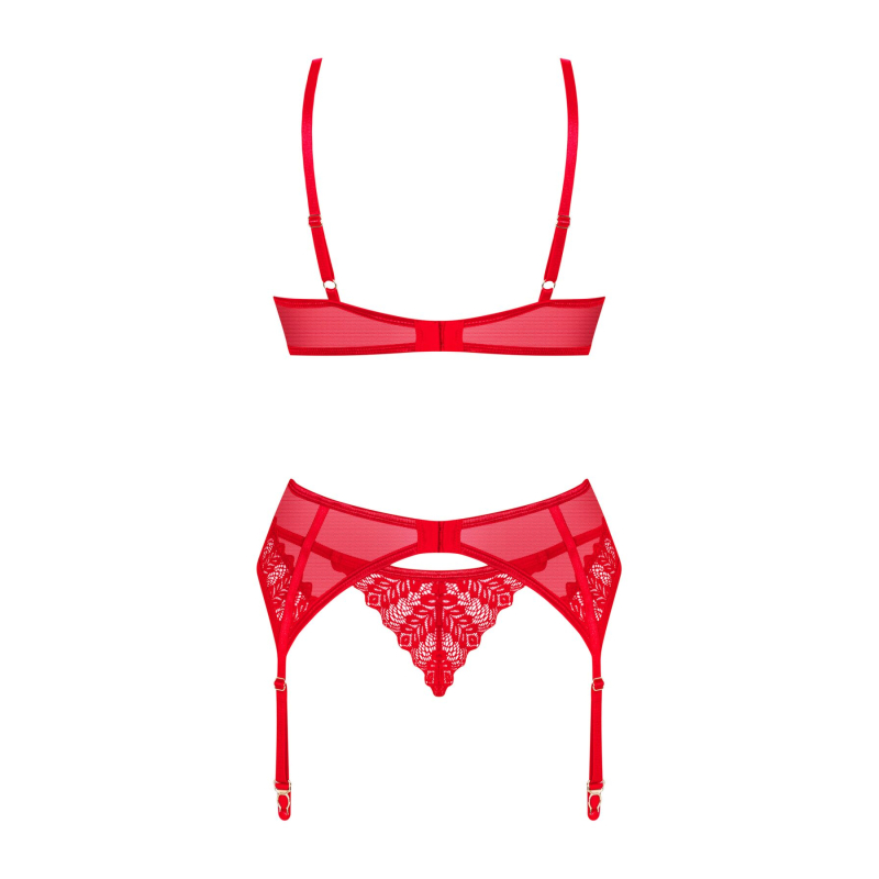 Комплект Obsessive Ingridia 3–pcs set XS/S, червоний, бюстгальтер, стрінги, пояс