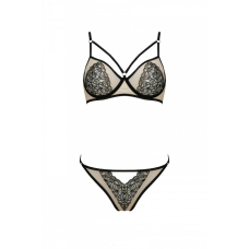 Комплект Passion LORINA SET, 2XL/3XL, кремовий/чорний, бюстгальтер та трусики