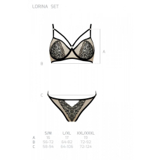 Комплект Passion LORINA SET, 2XL/3XL, кремовий/чорний, бюстгальтер та трусики