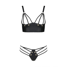 Комплект з екошкіри Passion MALWIA BIKINI 4XL/5XL Чорний, з люверсами та ремінцями, бра, трусики