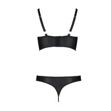 Комплект з екошкіри Passion MALWIA BIKINI 4XL/5XL Чорний, з люверсами та ремінцями, бра, трусики