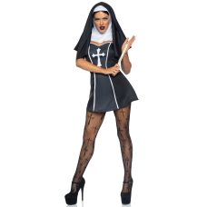 Костюм черниці Leg Avenue Naughty Nun S, сукня, головний убір – чорний/білий