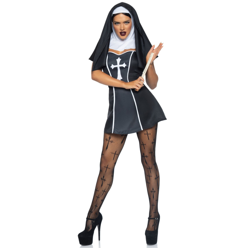 Костюм черниці Leg Avenue Naughty Nun S, сукня, головний убір – чорний/білий