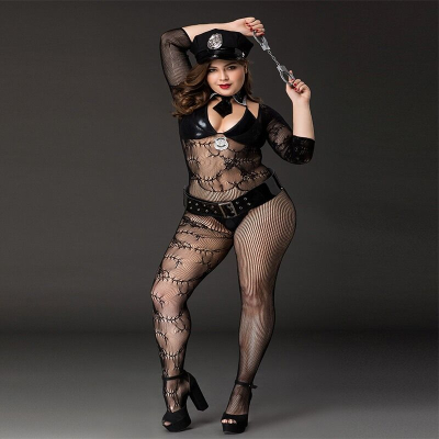 Костюм поліціянтки JSY "Фрау Марта" Plus Size Чорний колір, ремінь, кепка, наручники, краватка