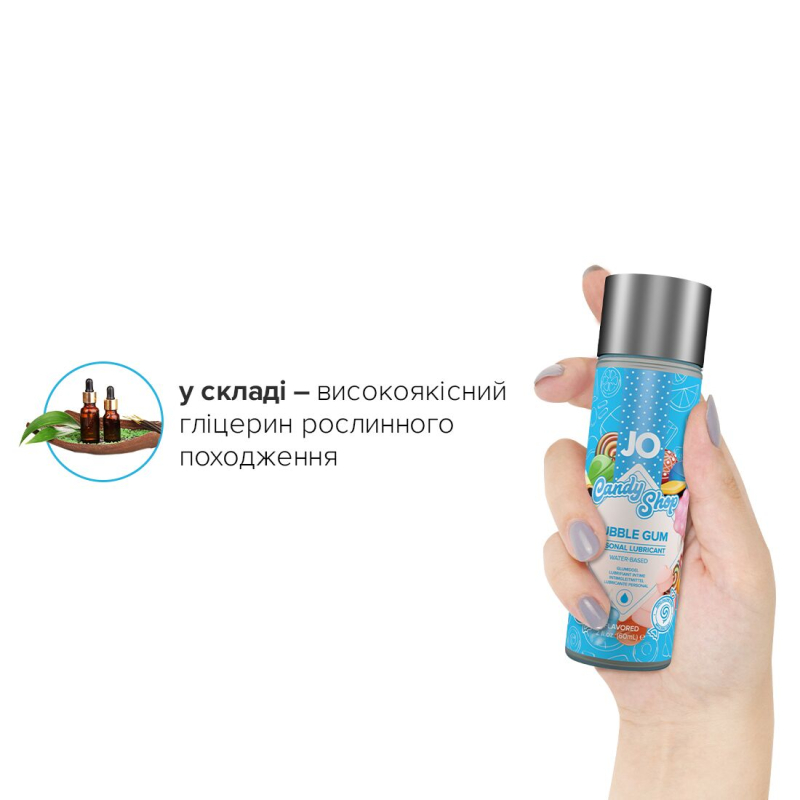 Лубрикант на водной основе JO H2O – Candy Shop – Bubblegum (60 мл) без сахара и парабенов