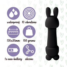 Міні вібратор з насадками – FeelzToys Mister Bunny Black – 10 варіантів вібрацій: 3 рівномірні та 7 ритм. малюнків