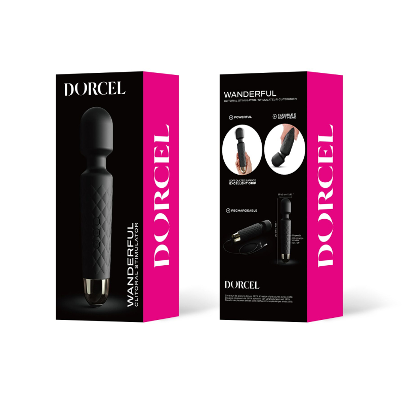 Міні вібромасажер Dorcel Wand Wanderful Black – потужний, водонепроникний, 18 режимів вібрації