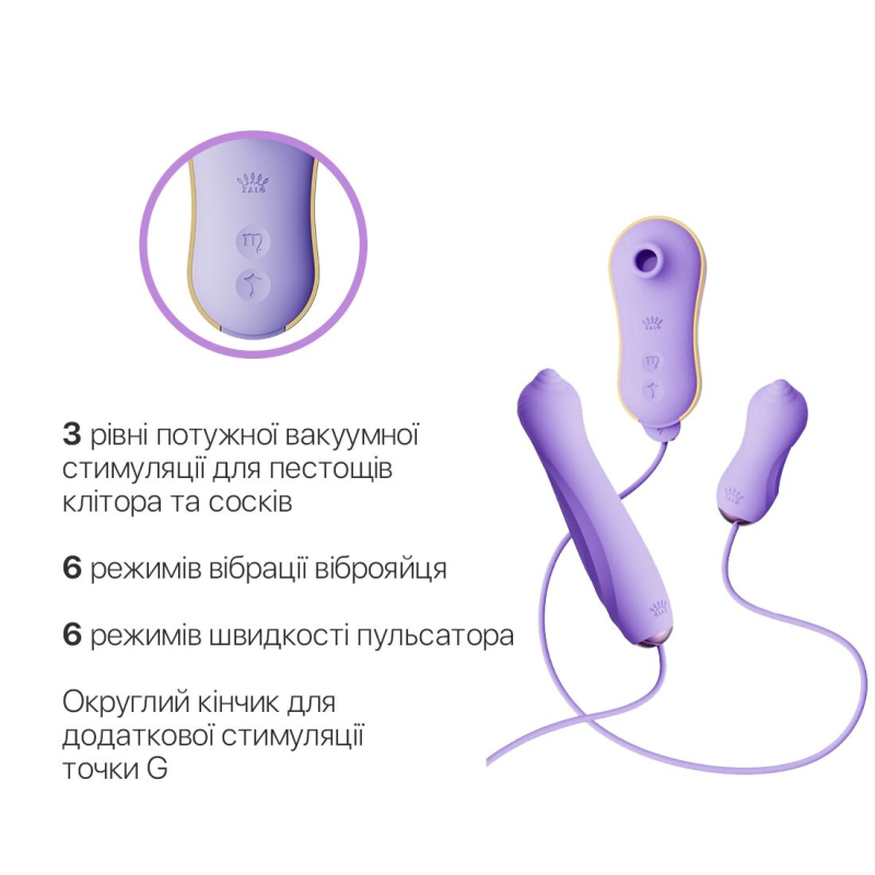 Набір 3в1 – Zalo UNICORN Set Violet – віброяйце, пульсатор, вакуумний стимулятор – 3/6/6 різноманітних режимів