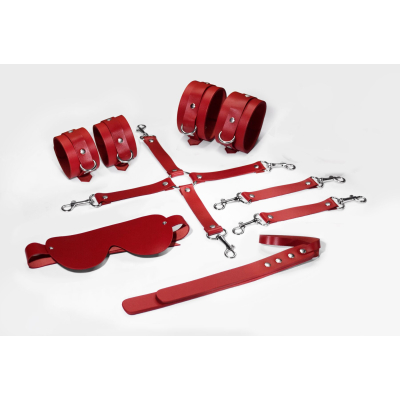 Набор Feral Feelings BDSM Kit 5 Red, наручники, поножи, крестовина, маска, падл