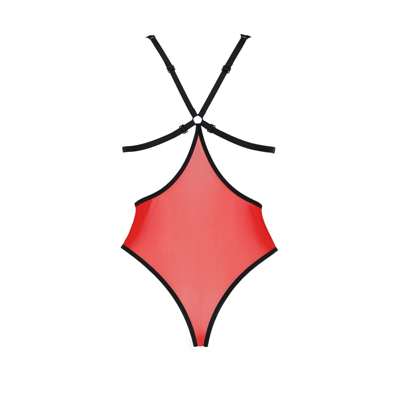 Полупрозрачное боди с кружевом Passion PEONIA BODY 2XL/3XL красное