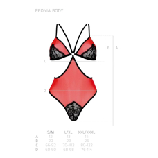 Напівпрозоре боді з мереживом Passion PEONIA BODY 2XL/3XL червоний