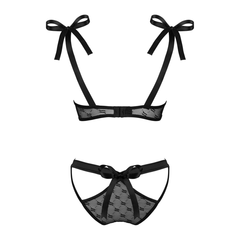 Напівпрозорий еротичний комплект Obsessive Obsessivia 2–pcs set Чорний S/M, бюстгальтер та трусики, а