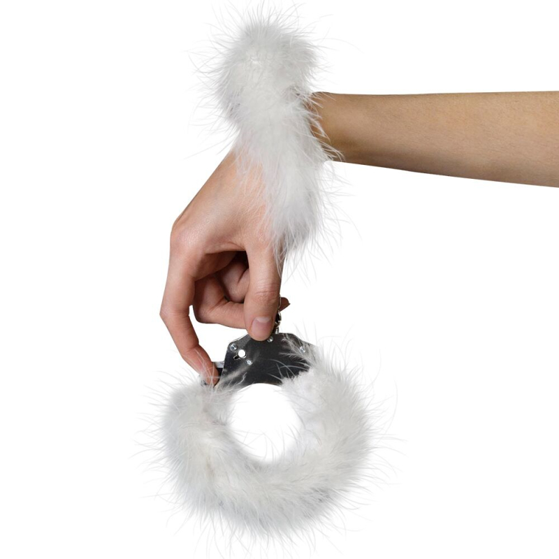 Металлические наручники Adrien Lastic Handcuffs White с белой пушистой отделкой