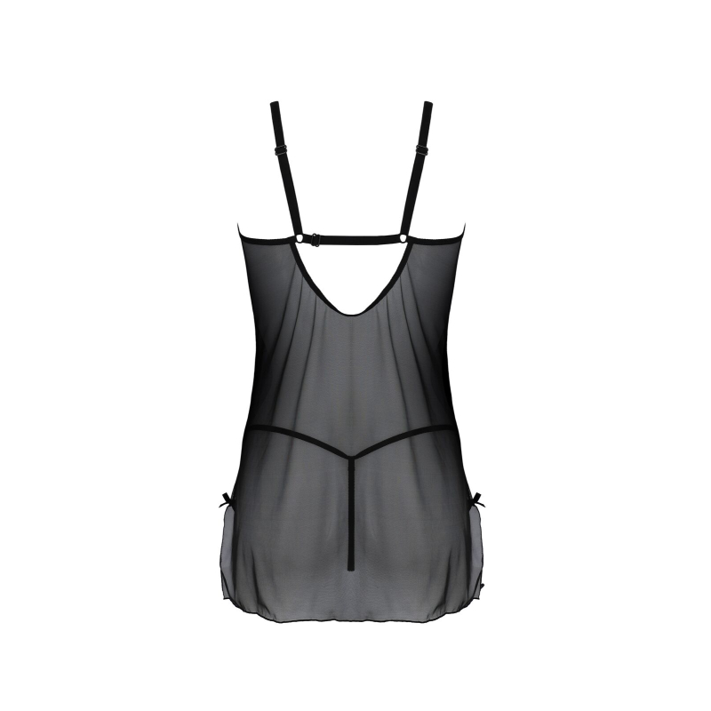 Пеньюар Passion DROSERA CHEMISE Чорний, 2XL/3XL, мереживний ліф зі стрепами, трусики в комплекті