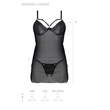 Пеньюар Passion DROSERA CHEMISE Чорний, 2XL/3XL, мереживний ліф зі стрепами, трусики в комплекті