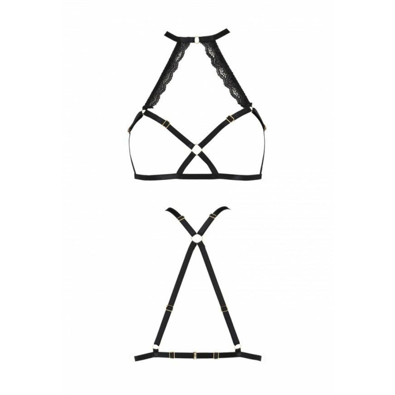 Портупея со стреп из кружева Passion Exclusive LORRY BRA S/M, черный цвет