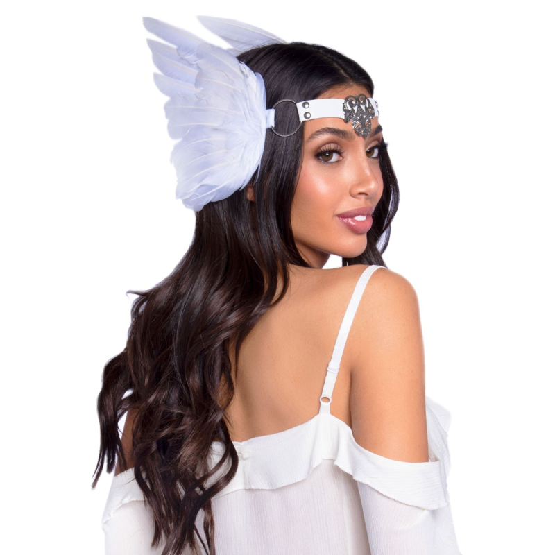 Повязка на голову с крыльями Leg Avenue Feather headband Белый, перья и натуральная кожа