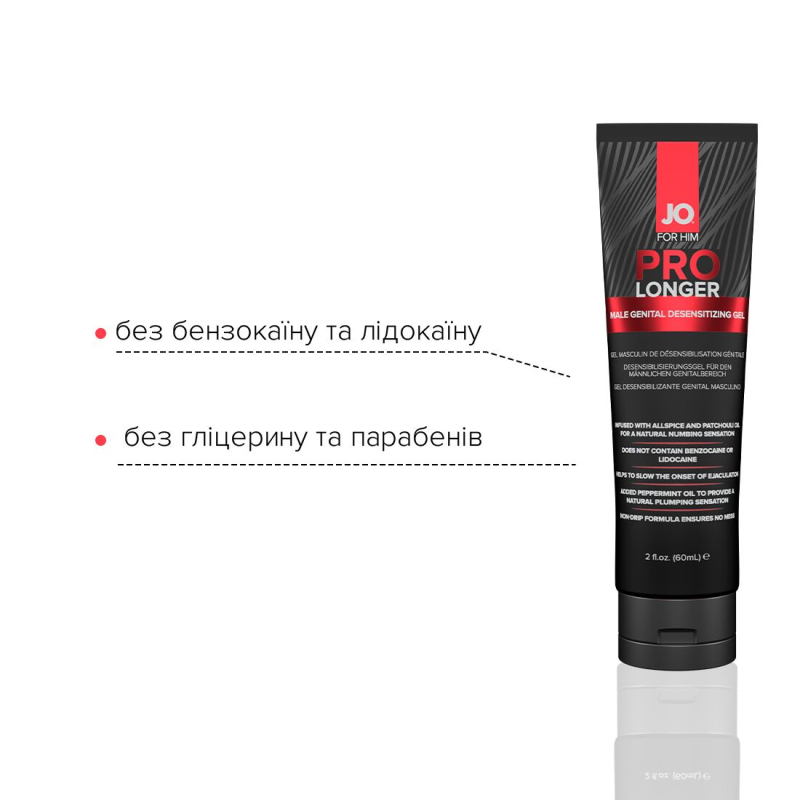 Пролонгер гель JO Prolonger Gel (60 мл) с маслом перечной мяты, гвоздичного перца и пачули