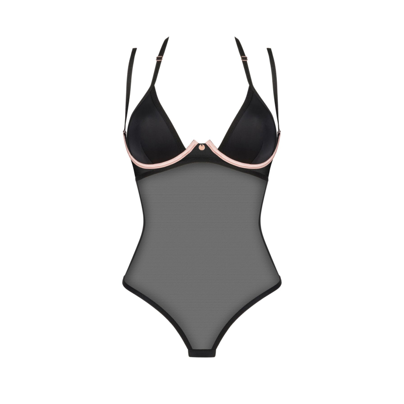 Прозоре боді Obsessive Selinne teddy XL/2XL Чорний колір, дрібна сітка, подвійні бретелі
