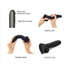 Реалістичний фалоімітатор Strap-On-Me Sliding Skin Realistic Dildo Black S, ефект рухливої шкіри, довжина 17 см