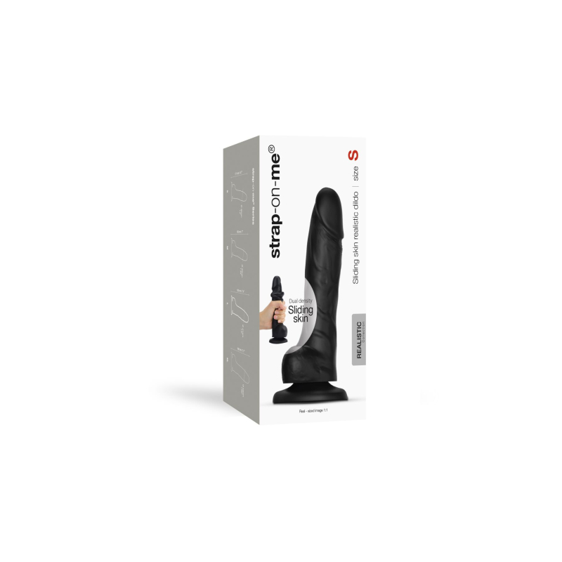 Реалістичний фалоімітатор Strap-On-Me Sliding Skin Realistic Dildo Black S, ефект рухливої шкіри, довжина 17 см