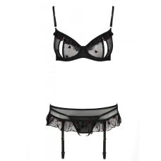 Сексуальний комплект з поясом для панчіх Passion LOVELIA SET 2XL/3XL, чорний колір
