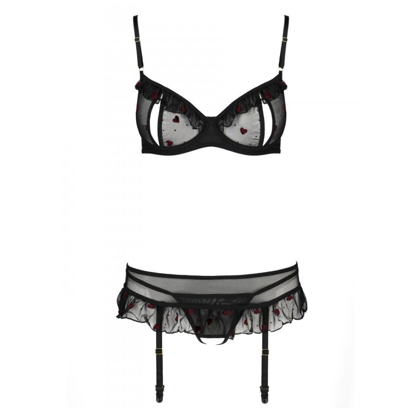 Сексуальний комплект з поясом для панчіх Passion LOVELIA SET 2XL/3XL, чорний колір