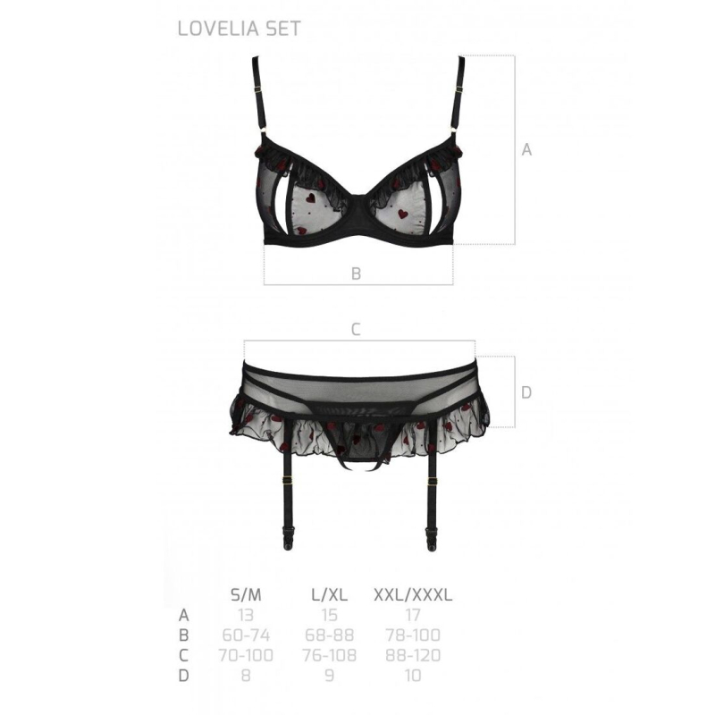Сексуальний комплект з поясом для панчіх Passion LOVELIA SET 2XL/3XL, чорний колір