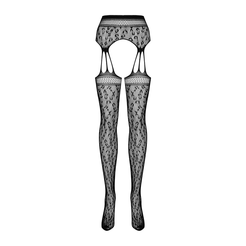 Сітчасті панчохи–стокінги під леопард Obsessive Garter stockings S817 S/M/L, імітація гартерів, з до