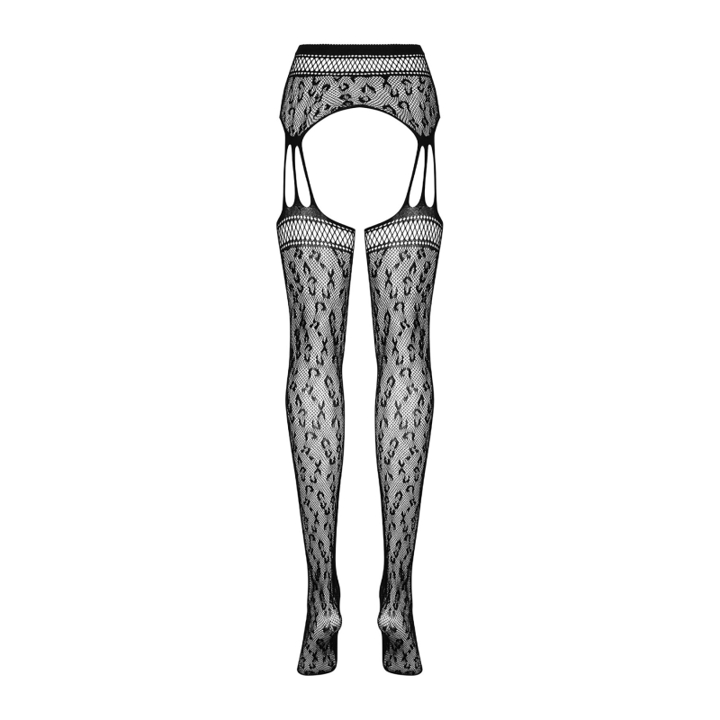 Сітчасті панчохи–стокінги під леопард Obsessive Garter stockings S817 S/M/L, імітація гартерів, з до