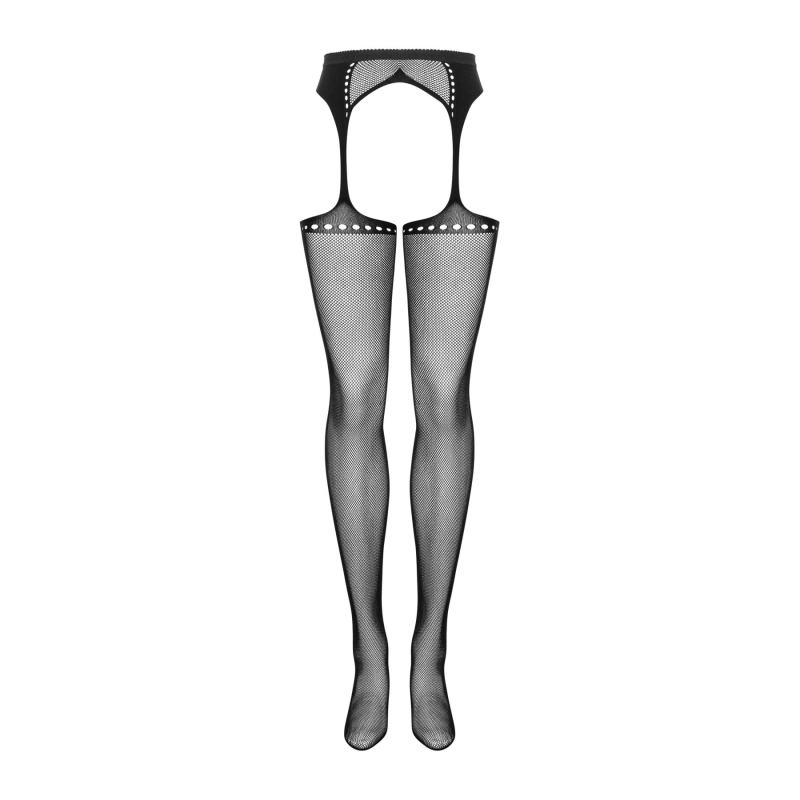 Сітчасті панчохи–стокінги зі стрілкою Obsessive Garter stockings S314 S/M/L, чорні, імітація гартері