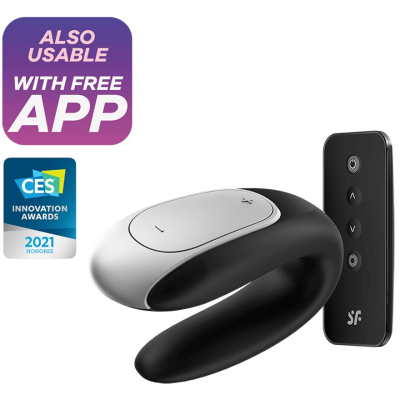 Смарт-вибратор для пар – Satisfyer Double Fun Black – управляется через приложение в телефоне + пультом управления