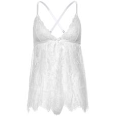 Сорочка бебі–дол Leg Avenue Floral lace babydoll & string Білий M, стрінги