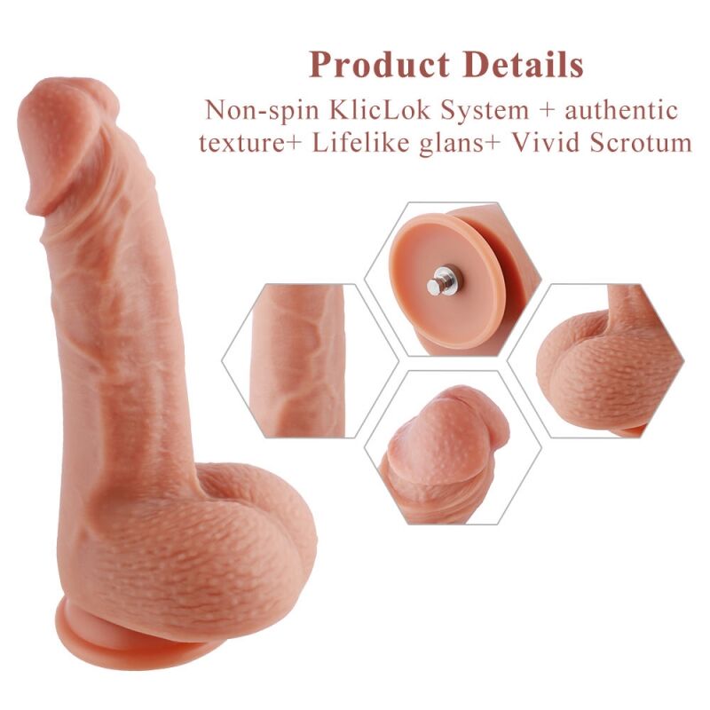 Реалістичний фалоімітатор для секс-машин Hismith 2-layers Silicone Flesh Dildo, 2-шаровий, довж. 22 см